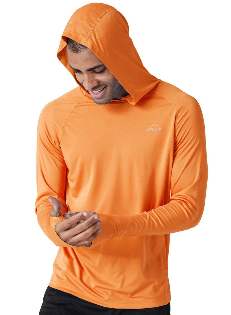 Willit Men's Sun Shirts UPF 50+ Rash Guard Long Sleeve Sun Protection Hoodie SPF UV Fishing Lightweight Athletic Running Orange S - Image 3